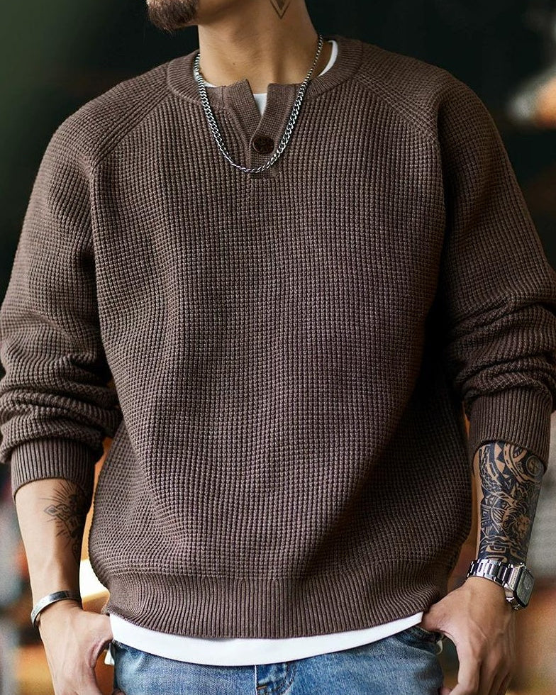 エディンバーグ  ヘンリーネックワッフルニットプルオーバー 2392