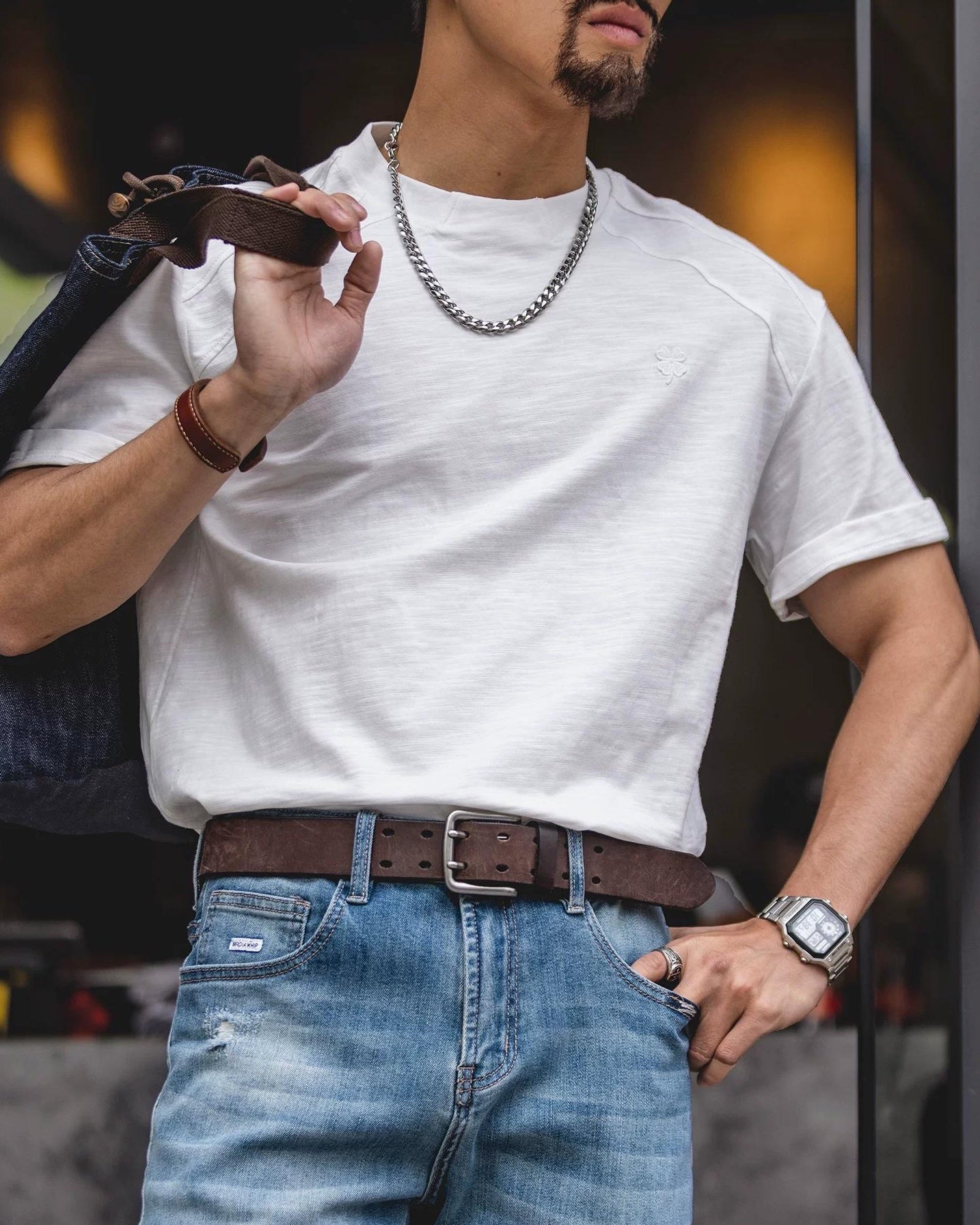 ホワイトフィッシュ ロールアップスリーブクルーネックトップス 2597