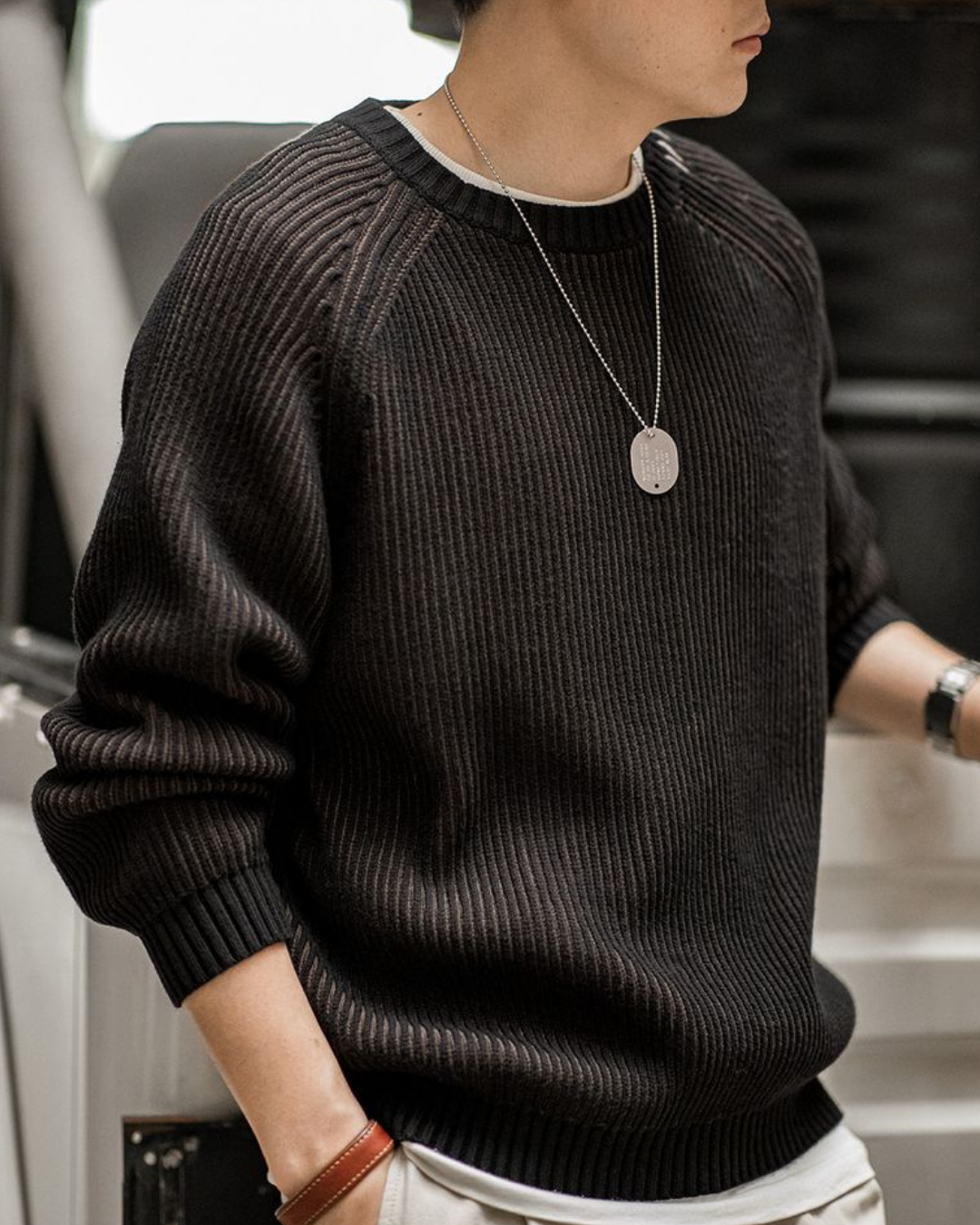 オーレリア ステッチツートンカラーリブニットプルオーバー 2192