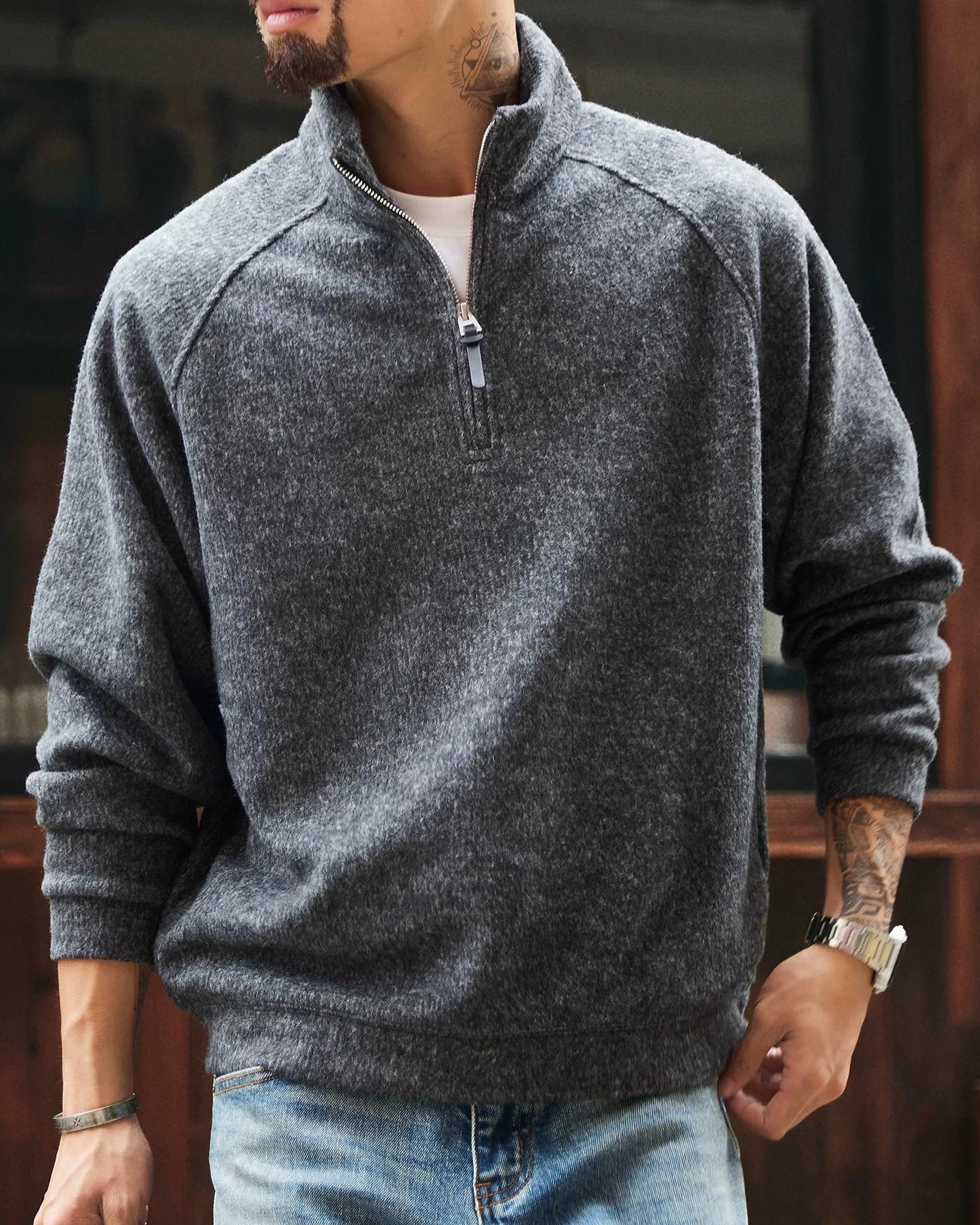 サンルイス スタンドカラーハーフジップスウェット 2389