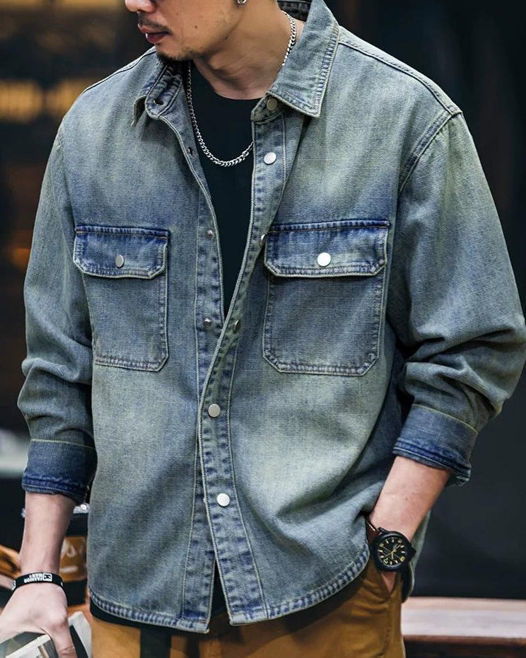 ヘイスティングス ウォッシュドデニムドットボタンワークシャツ 2407