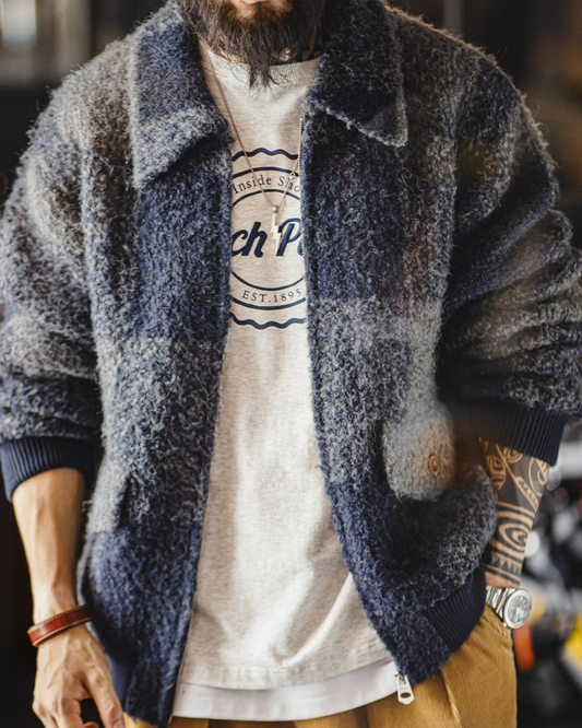 グリーンベイ ボアチェックジップアップジャケット 2232