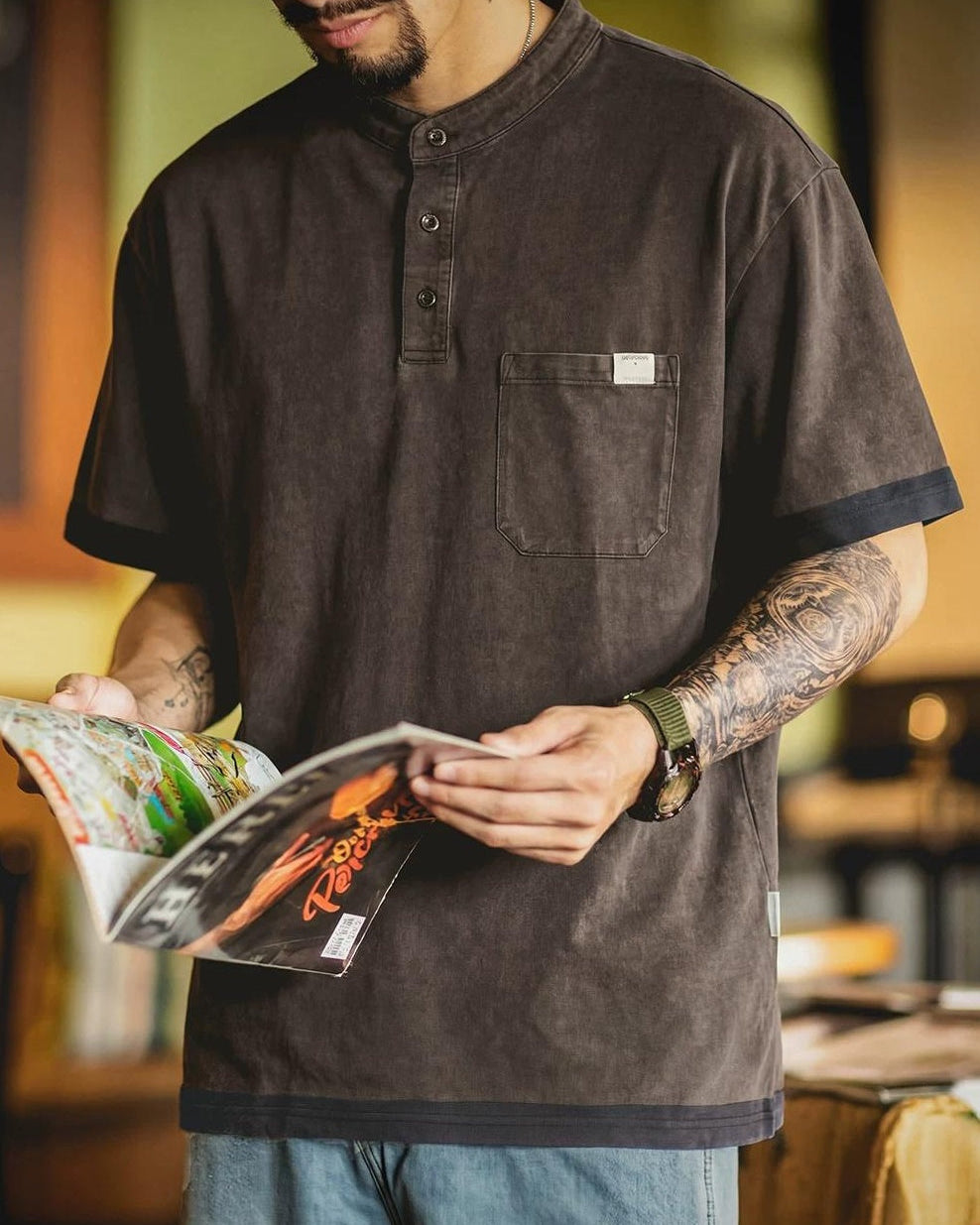 プレインビュー ポケットヘンリーネックトップス 2606