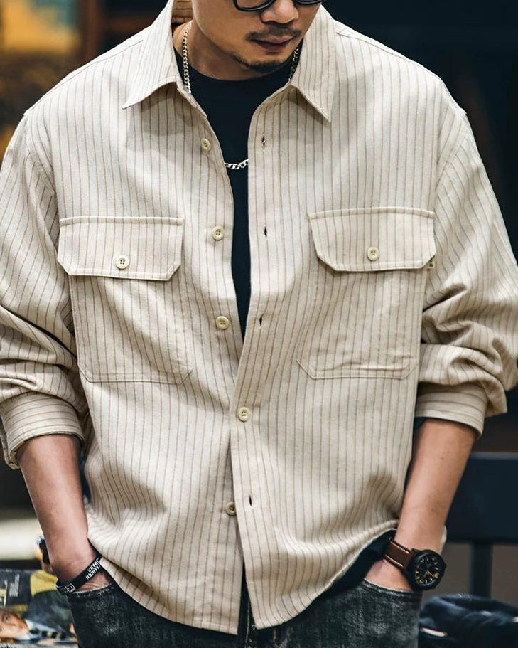 ワッソー ヒッコリーストライプワイドワークシャツ 2405