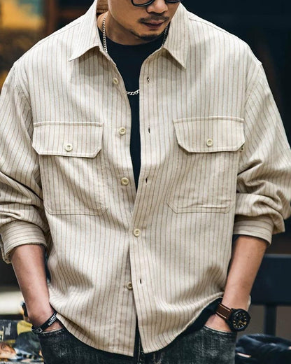 ワッソー ヒッコリーストライプワイドワークシャツ 2405