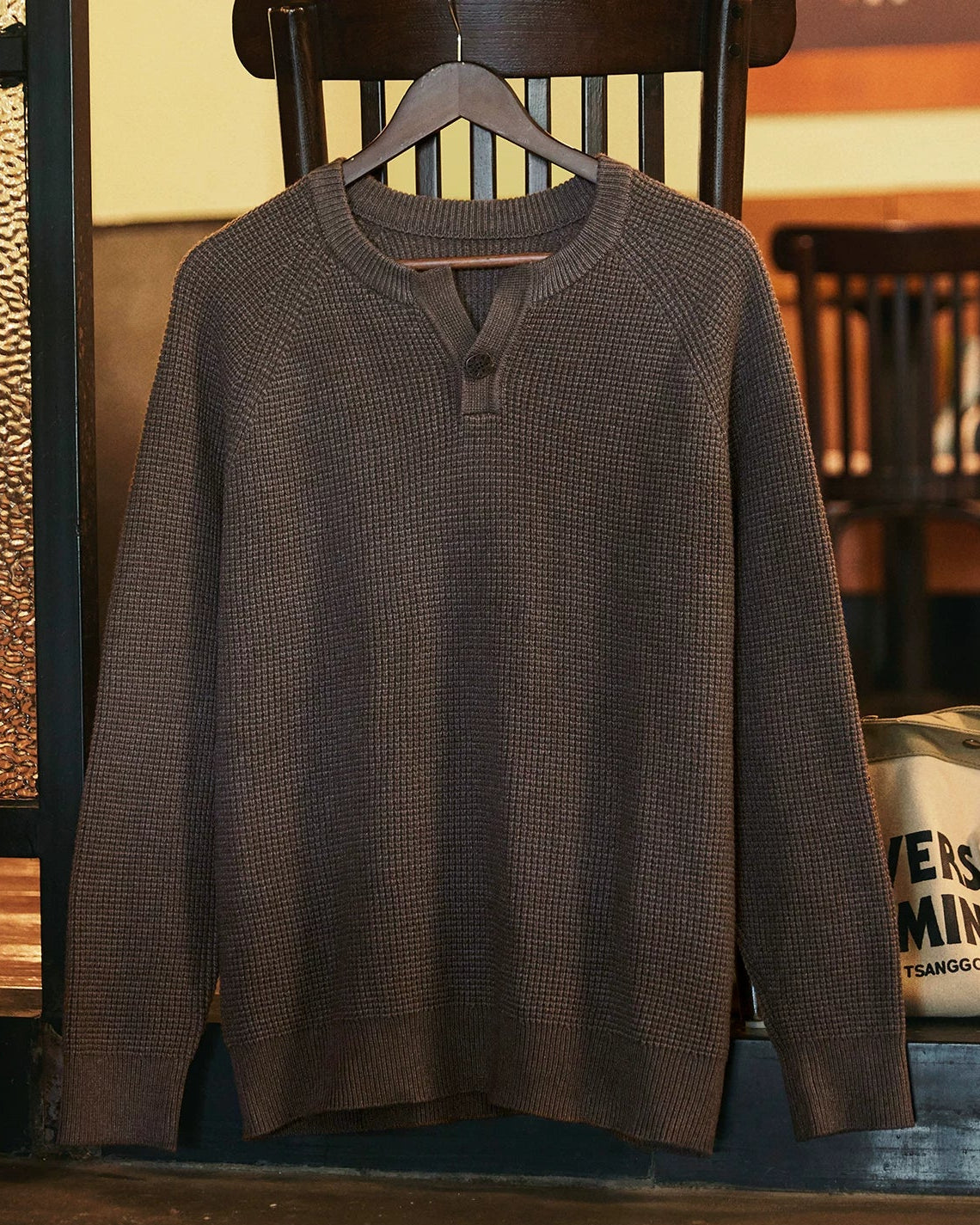 エディンバーグ  ヘンリーネックワッフルニットプルオーバー 2392