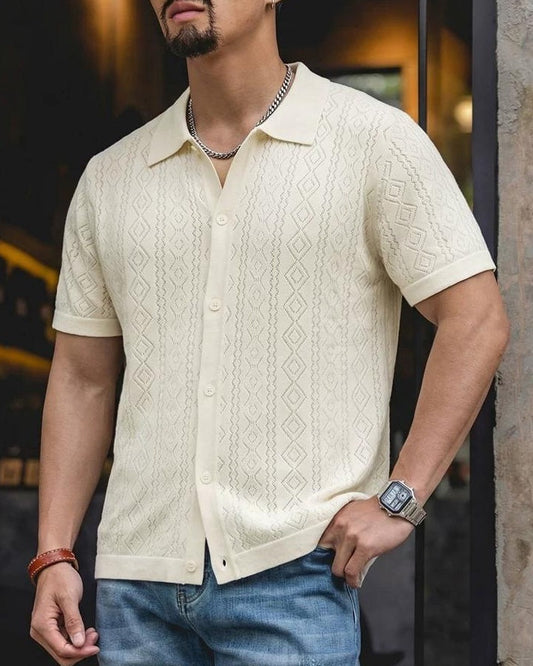 マセナ ジャガード総柄フロントボタンニットポロ 2574