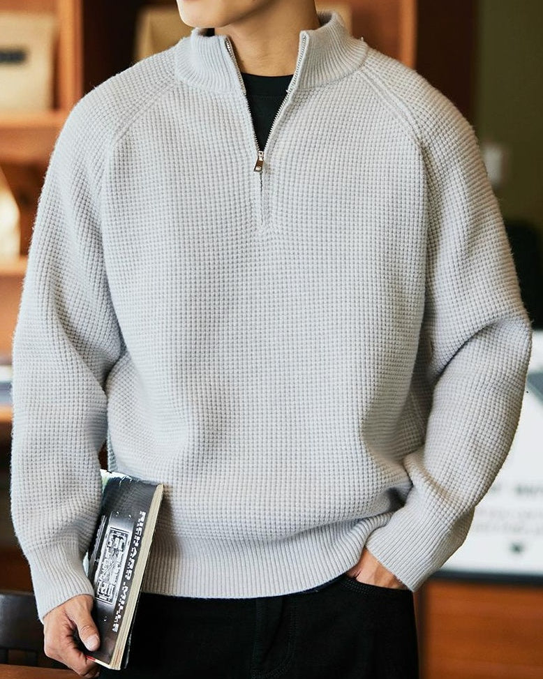 ロックランド ハーフジップスタンドカラーワッフルニット 2297