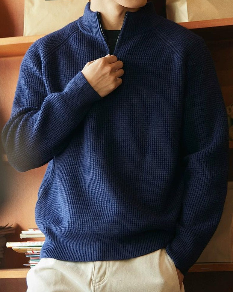 ロックランド ハーフジップスタンドカラーワッフルニット 2297