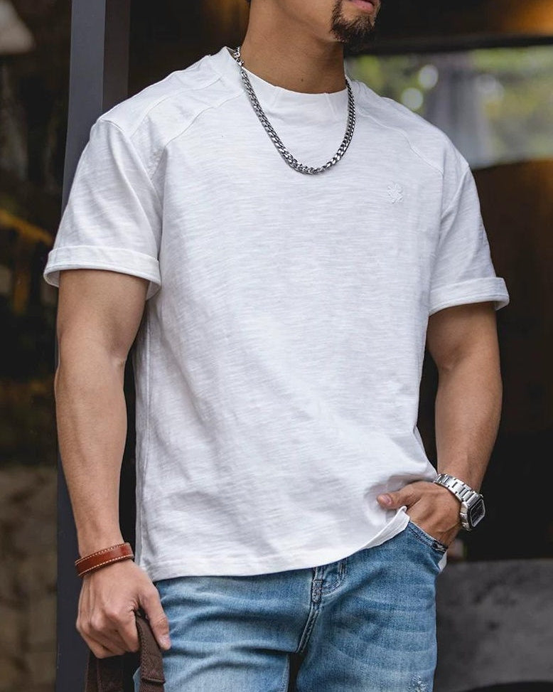 ホワイトフィッシュ ロールアップスリーブクルーネックトップス 2597