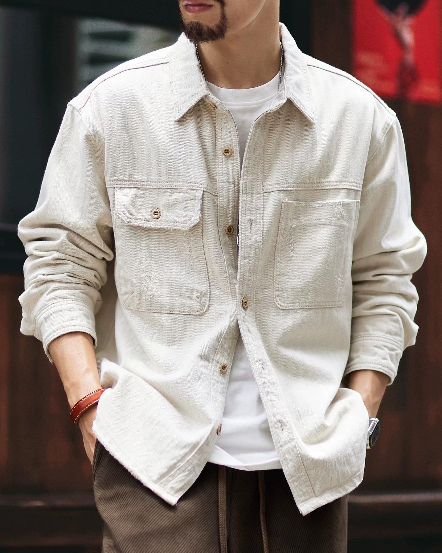 メイソンシティ ツイルヘリンボーンワークシャツブルゾン 2402