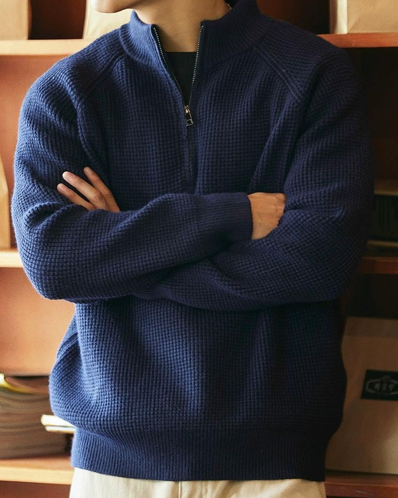 ロックランド ハーフジップスタンドカラーワッフルニット 2297