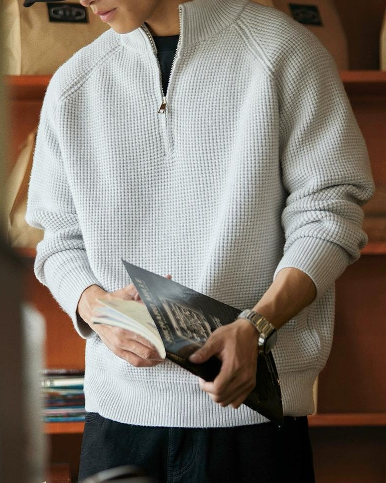 ロックランド ハーフジップスタンドカラーワッフルニット 2297