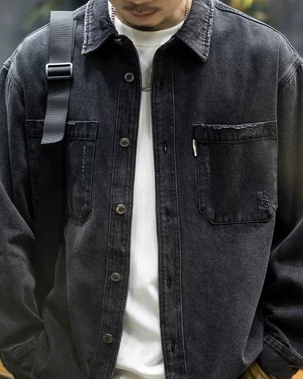 ブラックスバーグ ウォッシュドブラックダメージデニムシャツ 2360