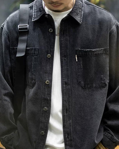 ブラックスバーグ ウォッシュドブラックダメージデニムシャツ 2360