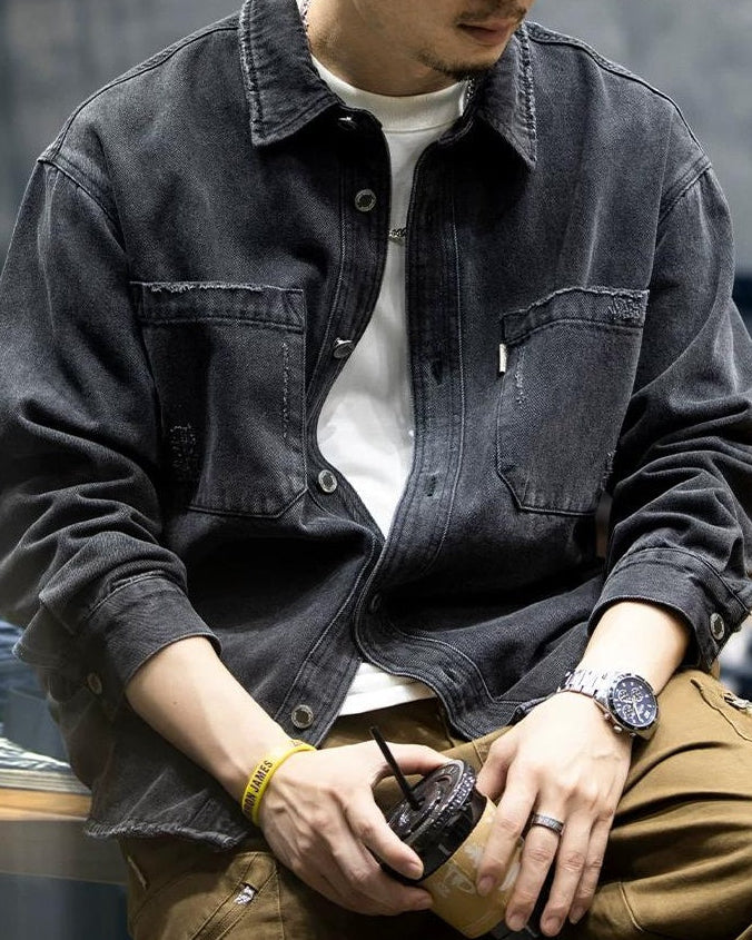 ブラックスバーグ ウォッシュドブラックダメージデニムシャツ 2360