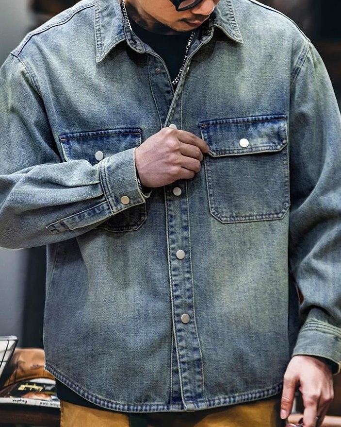 ヘイスティングス ウォッシュドデニムドットボタンワークシャツ 2407