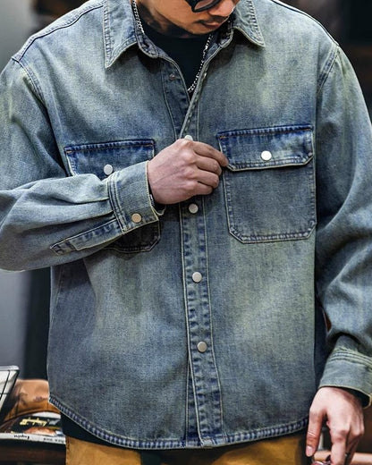 ヘイスティングス ウォッシュドデニムドットボタンワークシャツ 2407