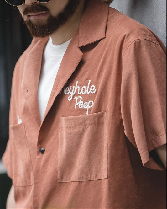 オイルシティ レタードエンブロイダリーオープンカラーシャツ 2635