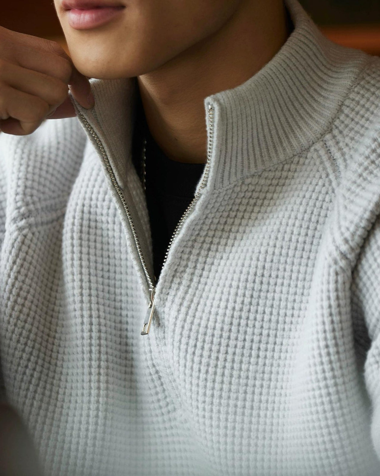 ロックランド ハーフジップスタンドカラーワッフルニット 2297