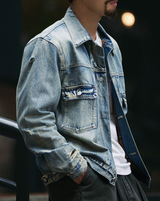 オデッサ ヴィンテージウォッシュ裏チェックデニムジャケット 2327