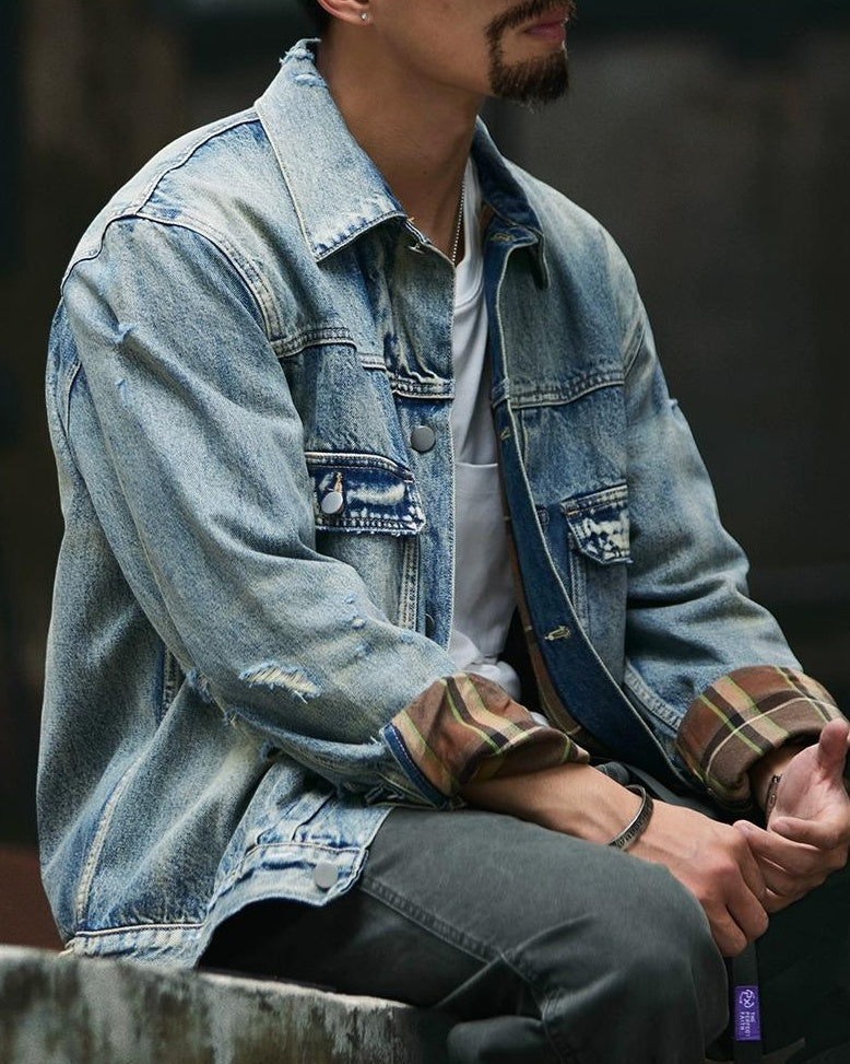 オデッサ ヴィンテージウォッシュ裏チェックデニムジャケット 2327