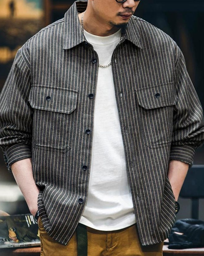 ワッソー ヒッコリーストライプワイドワークシャツ 2405