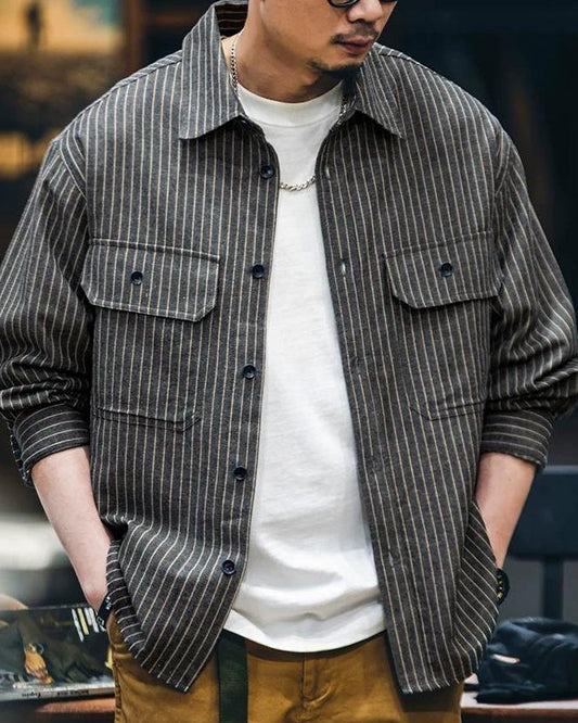 ワッソー ヒッコリーストライプワイドワークシャツ 2405