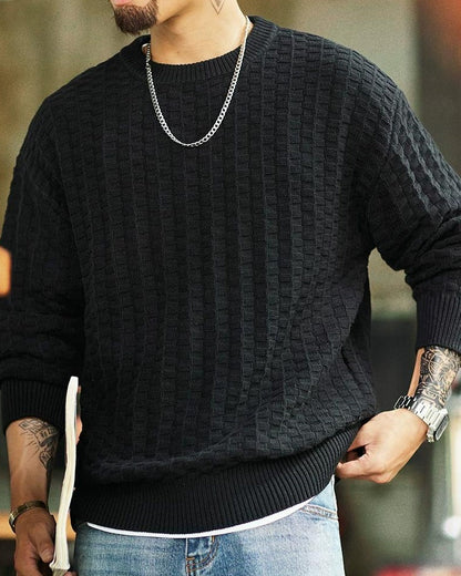 ルイドソ チェック柄ラウンドネックニットセーター 2391