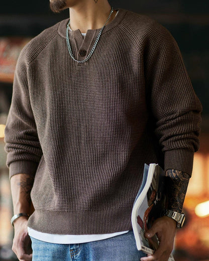 エディンバーグ  ヘンリーネックワッフルニットプルオーバー 2392