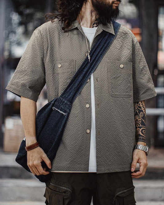 ミードビル サッカーテクスチャーオープンカラーシャツ 2637