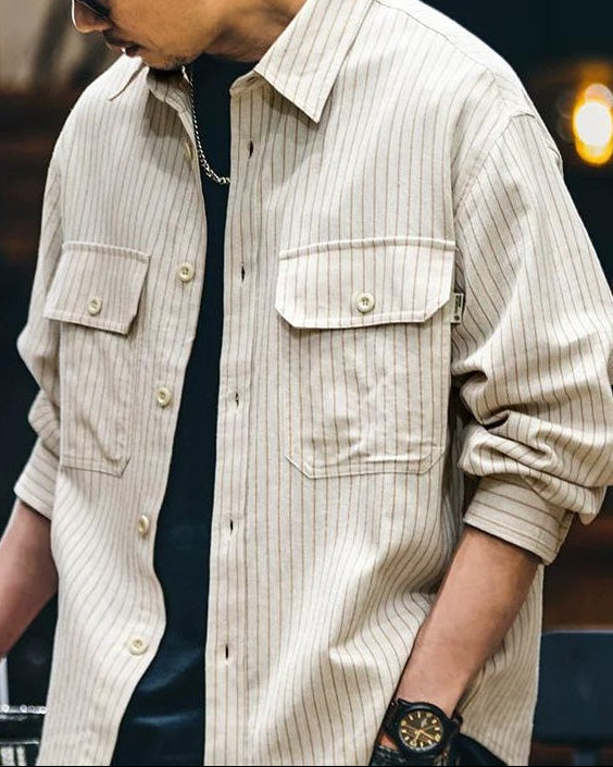 ワッソー ヒッコリーストライプワイドワークシャツ 2405