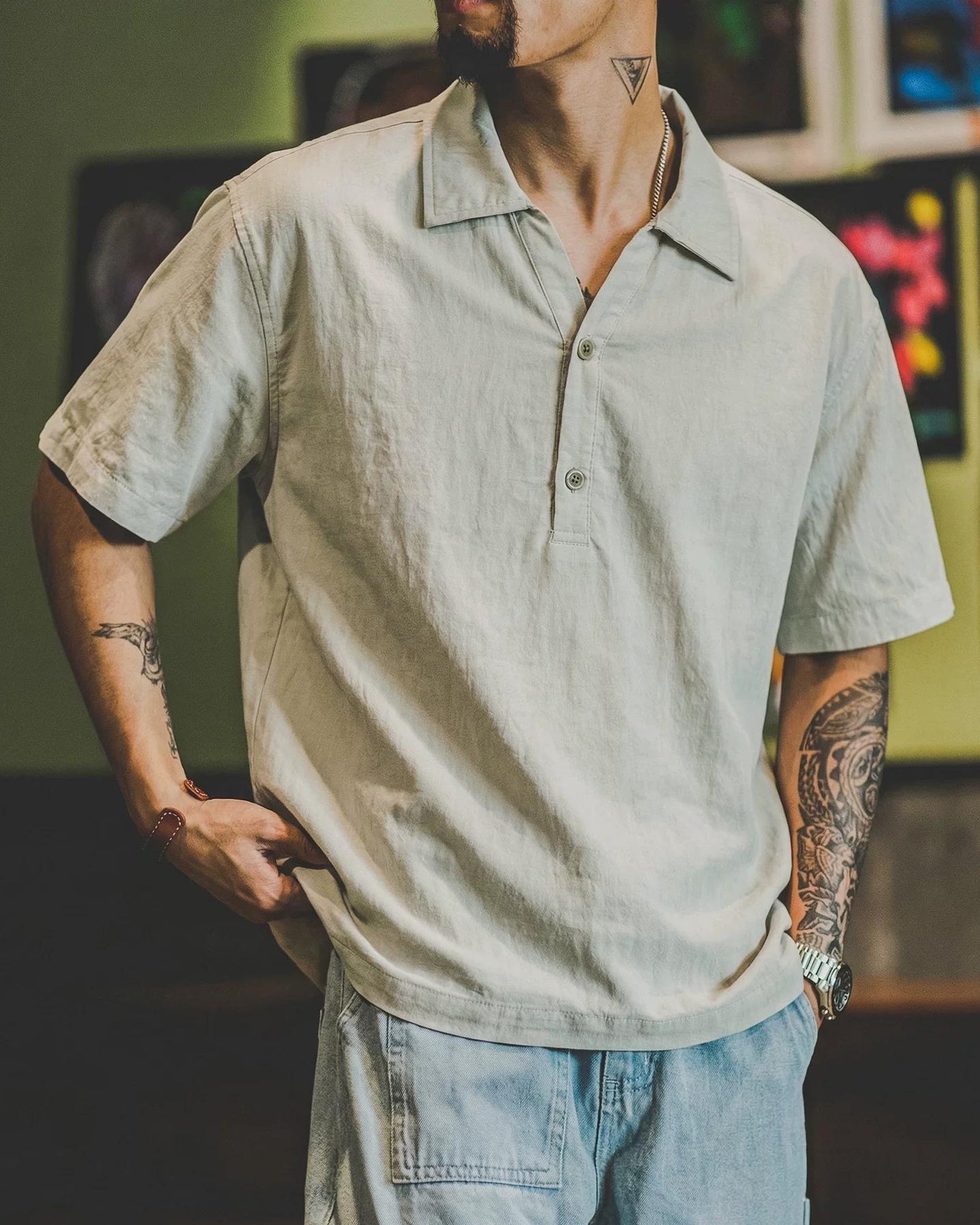 ラトン Vネックハーフボタンプルオーバーシャツ 2592