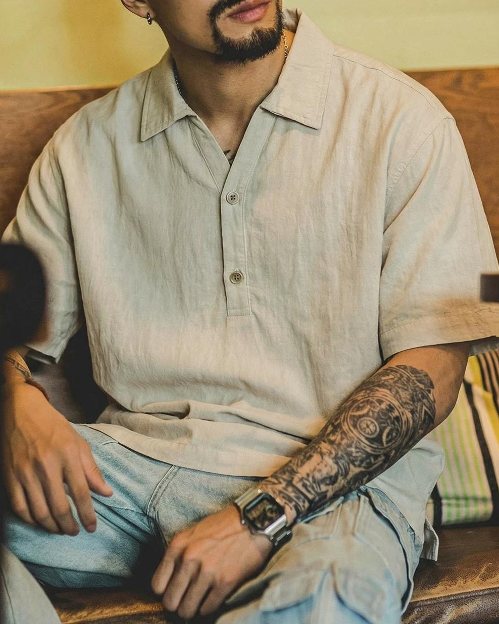 ラトン Vネックハーフボタンプルオーバーシャツ 2592