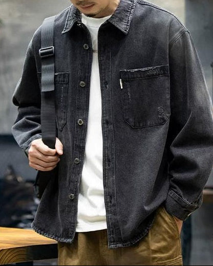 ブラックスバーグ ウォッシュドブラックダメージデニムシャツ 2360