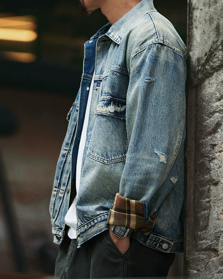オデッサ ヴィンテージウォッシュ裏チェックデニムジャケット 2327