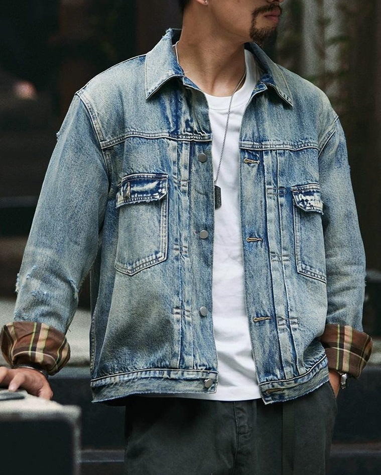 オデッサ ヴィンテージウォッシュ裏チェックデニムジャケット 2327