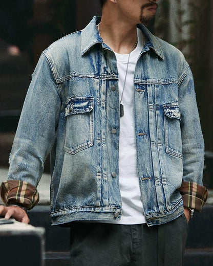 オデッサ ヴィンテージウォッシュ裏チェックデニムジャケット 2327