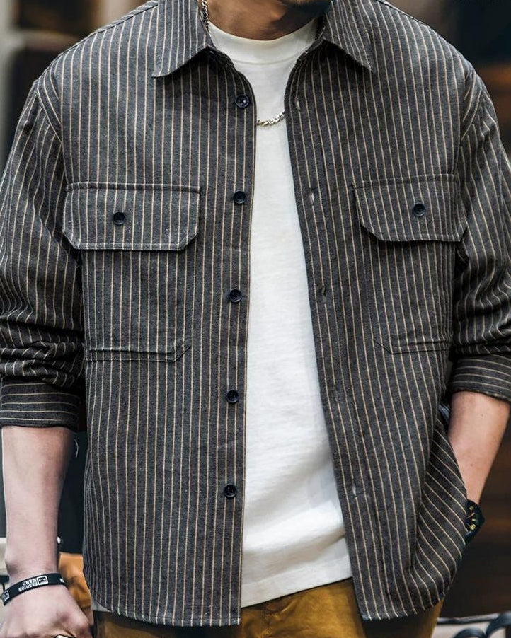 ワッソー ヒッコリーストライプワイドワークシャツ 2405