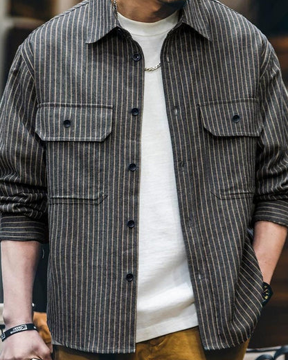 ワッソー ヒッコリーストライプワイドワークシャツ 2405