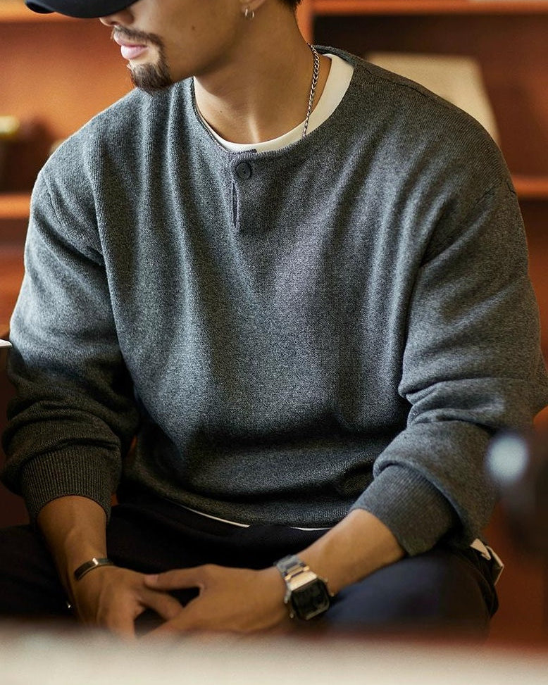 メスキート ワンボタンUネックニットセーター 2323