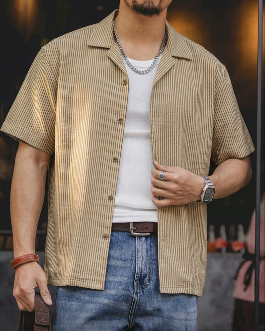 マシロン ストライプオープンカラーシャツ 2586