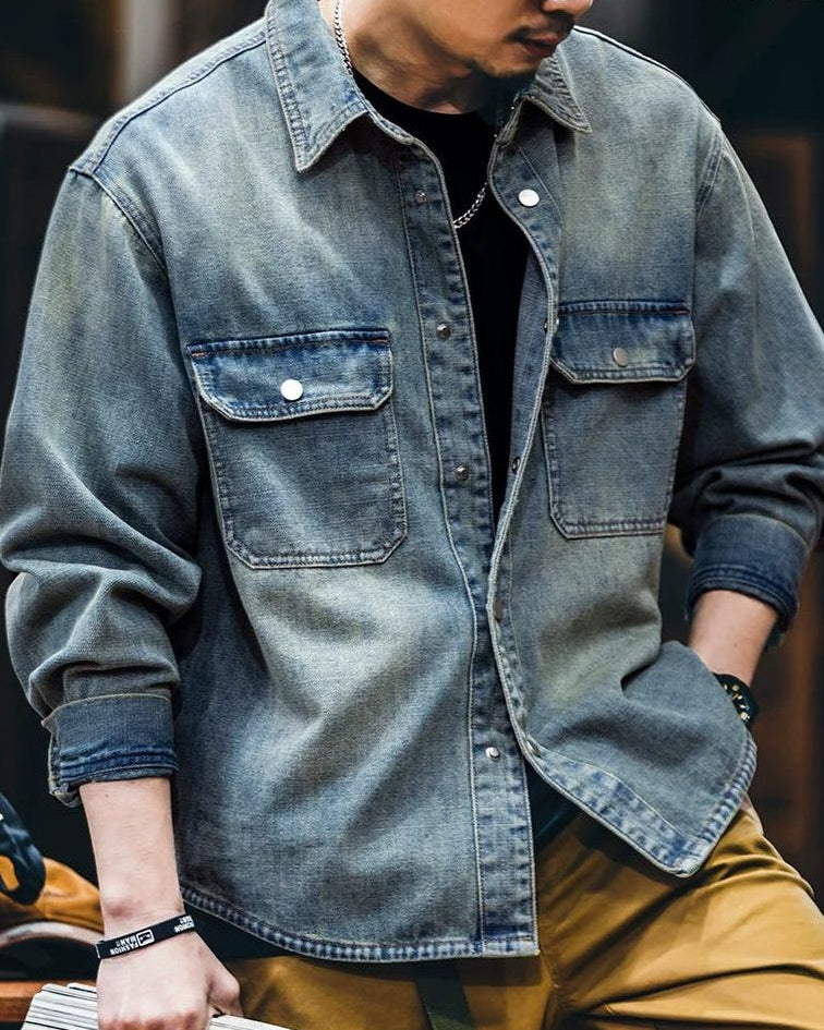 ヘイスティングス ウォッシュドデニムドットボタンワークシャツ 2407