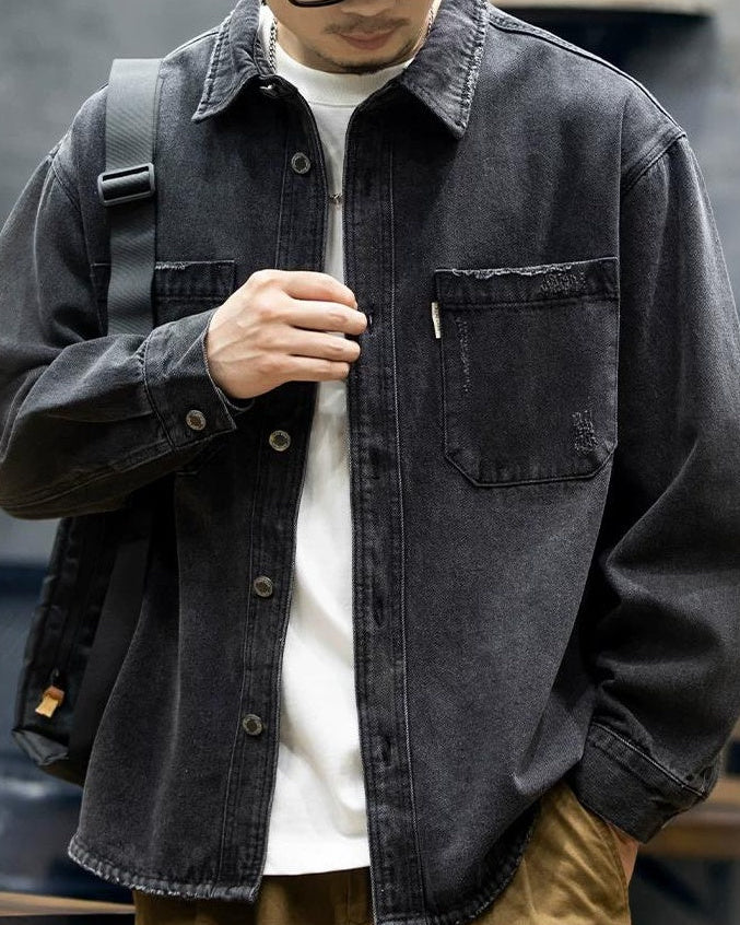 ブラックスバーグ ウォッシュドブラックダメージデニムシャツ 2360