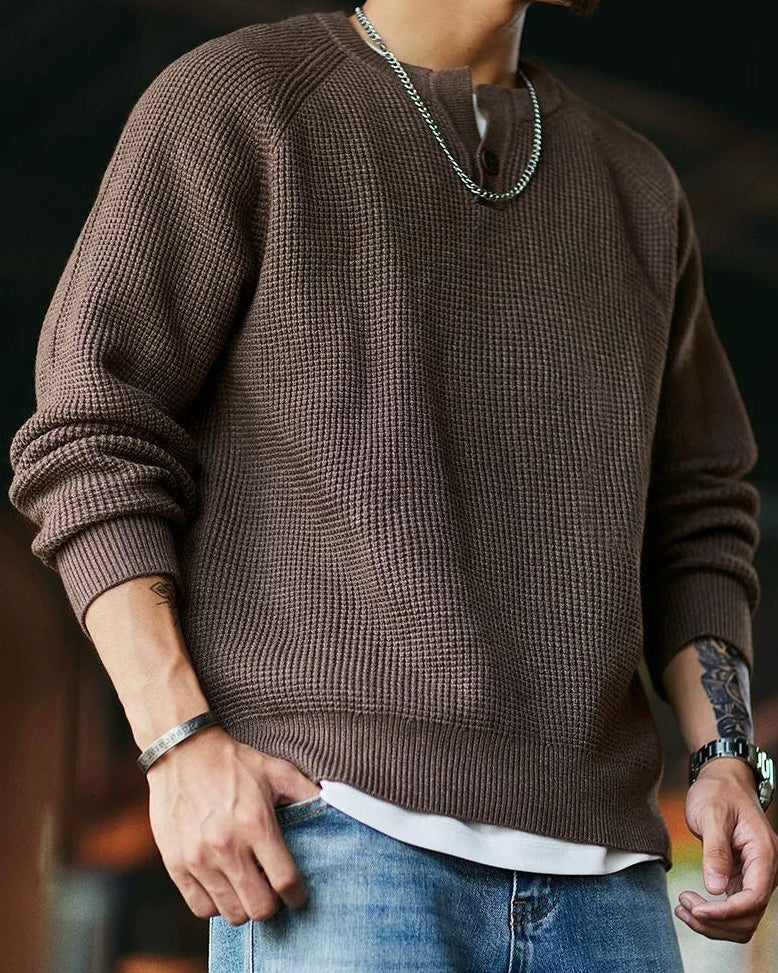 エディンバーグ  ヘンリーネックワッフルニットプルオーバー 2392