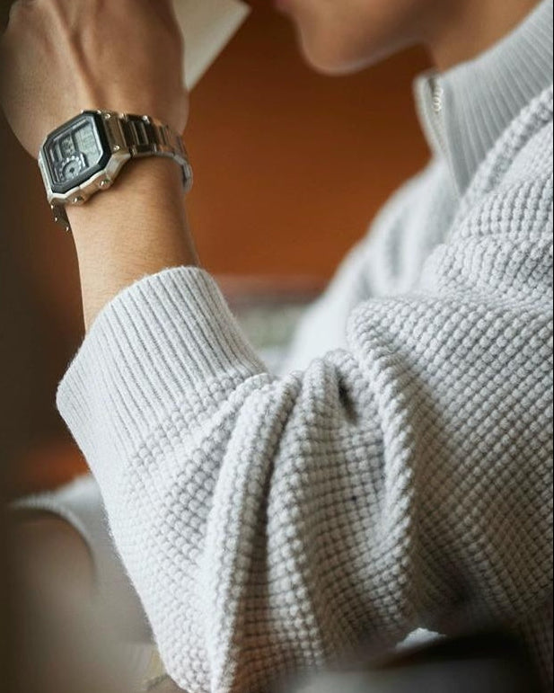 ロックランド ハーフジップスタンドカラーワッフルニット 2297