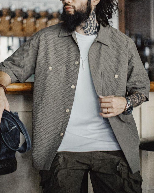 ミードビル サッカーテクスチャーオープンカラーシャツ 2637