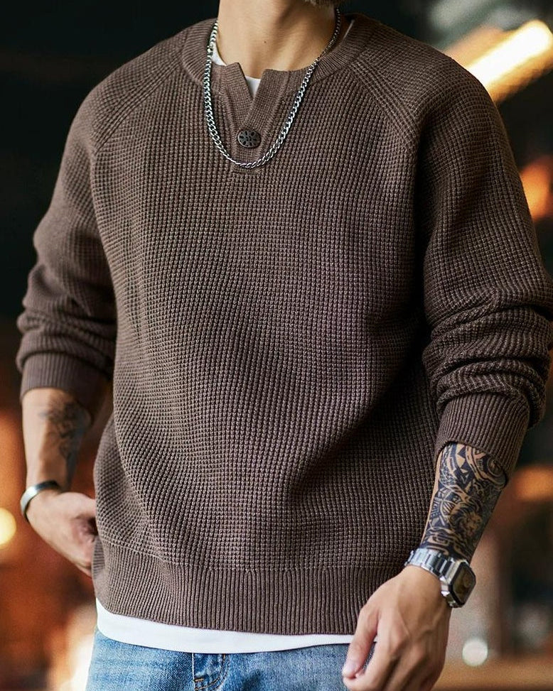 エディンバーグ  ヘンリーネックワッフルニットプルオーバー 2392