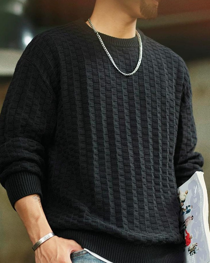 ルイドソ チェック柄ラウンドネックニットセーター 2391