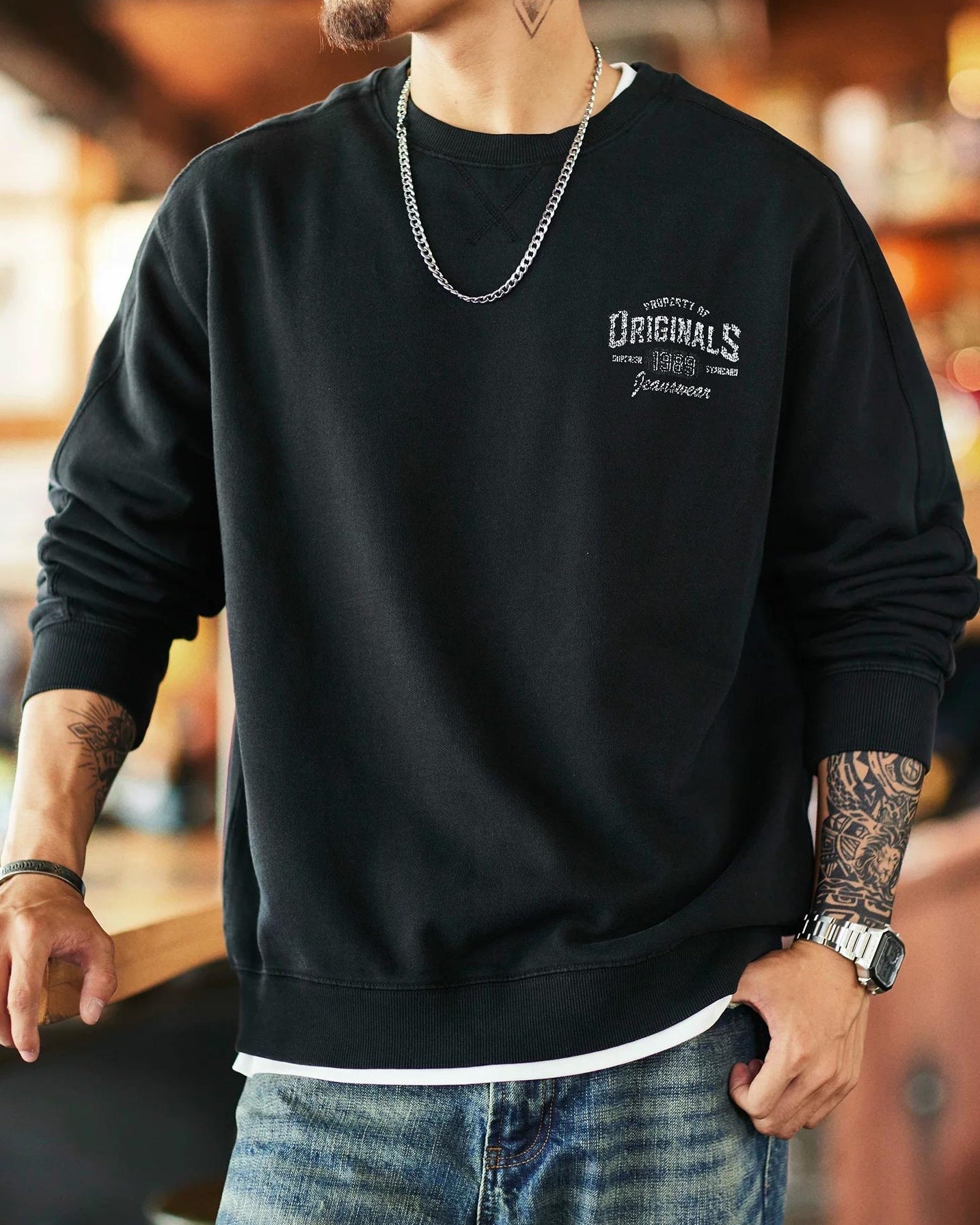 ワクサハチー バックプリント裏フリーススウェットプルオーバー 2394